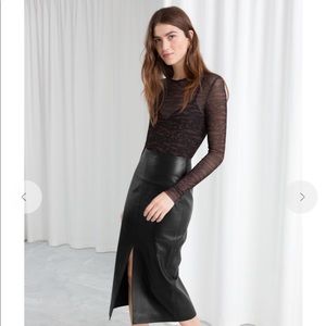 & OTHER STORIES FRONT SLIT LEATHER MIDI SKIRT